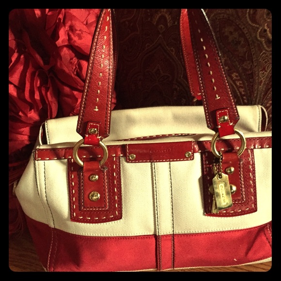 Stunning red satin coach purse
