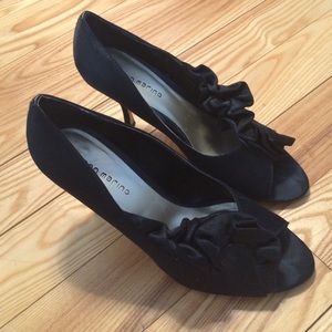 Anne Marino Black Satin Peep Toe Heels
