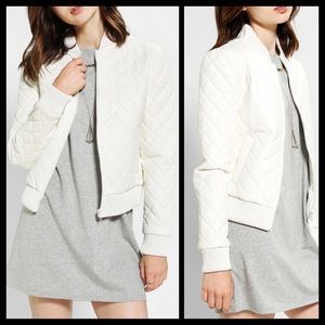 Urban Outfitters Quilted White Leather Jacket