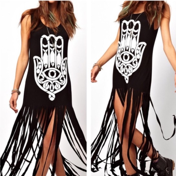 From Vintage and Beyond Dresses & Skirts - Street Style Hamsa Fringed Tunic LBD Dress