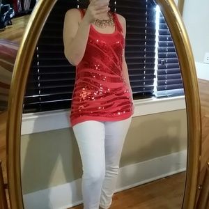 Orange sequin tank