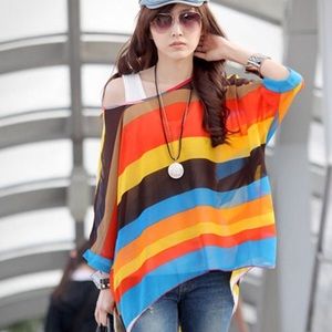 Colorful batwing chiffon top