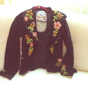Black jacket with hand stitched embroidery