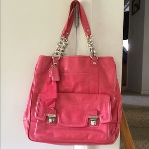 Coach north south Poppy waxed leather tote