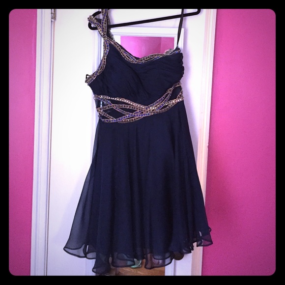 Sherri Hill, navy, beaded short gown