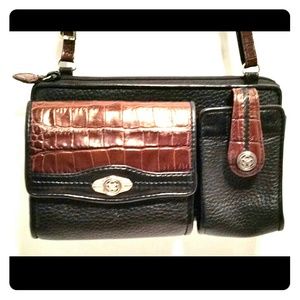 Brighton Organizer Crossbody Leather Croc Bag.