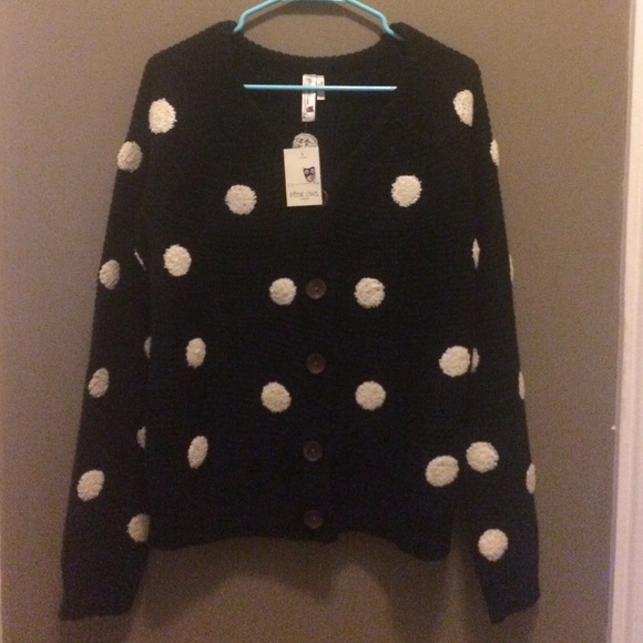 Pink Owl Black and White Polka Dot Cardigan