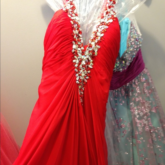 Red, beaded, prom gown