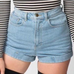 AA medium wash high waisted cuffed shorts