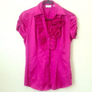 Fuisha dress shirt with roses and ruffles