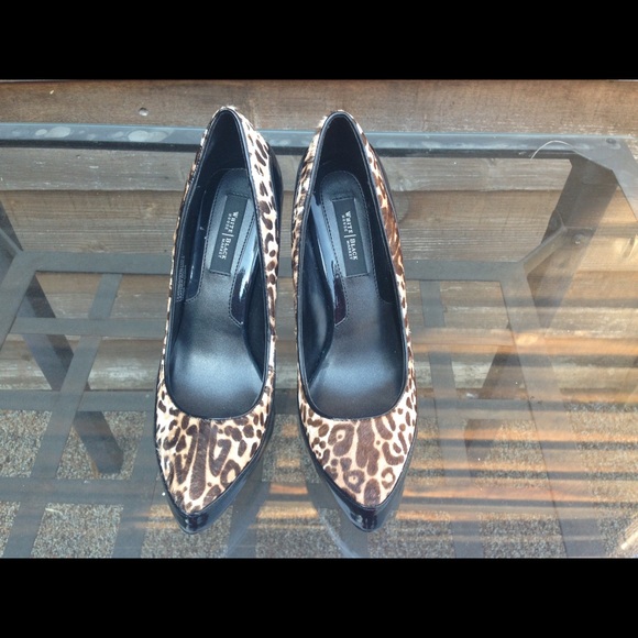 White and black leopard pattern pumps