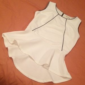 White w/ Black Trim Hi-Lo Peplum Top