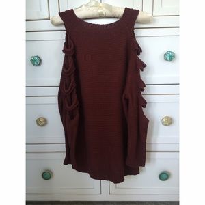LF red open shoulder sweater