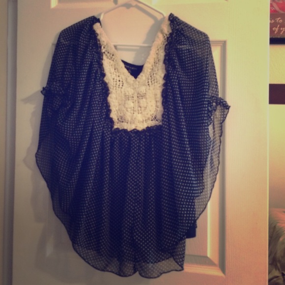 Navy Polka Dot Top