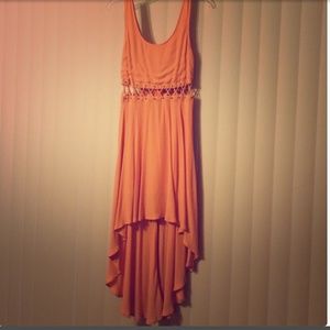 Lush Peach High-Low Dress with detailing on bodice