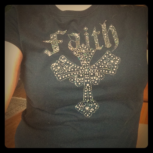 FAITH crystal design black short sleeves lady T