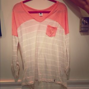 Coral and cream long sleeve shirt