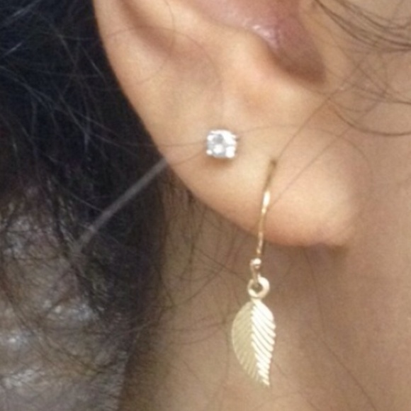 Gold leaf charm earrings on small hoops