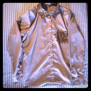 Sequin Collar and Pocket Dress Shirt