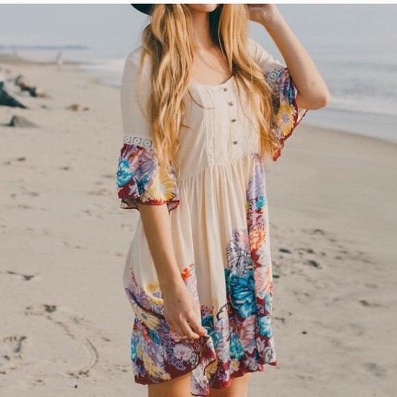 Bohemian floral beige dress