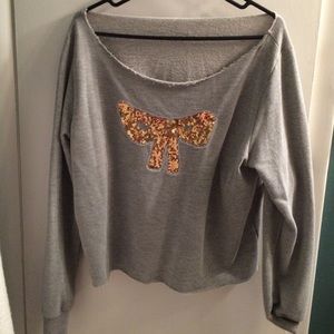 Off the shoulder grey crop light sweatshirt