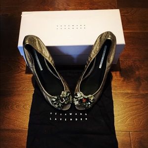 Vera Wang Lavender Peep Toe Flats