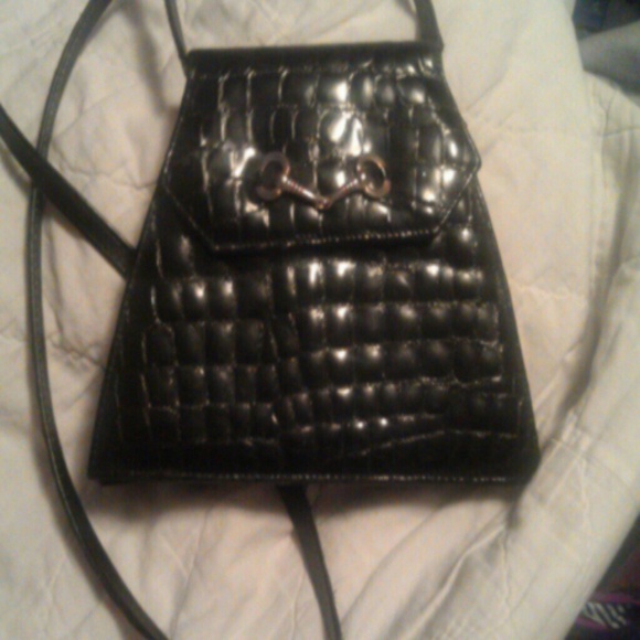 Black alligator cross body clutch