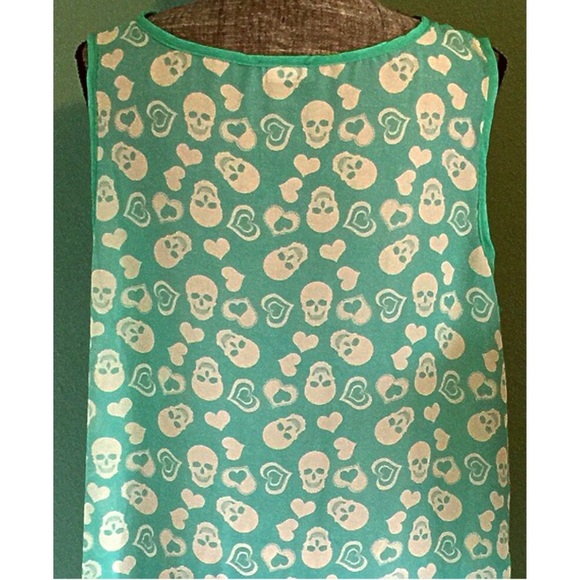 Boutique Tops - Turquoise & Teal Skull Hearts Sheer Sleeveless Top