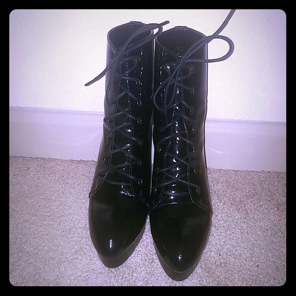 Patent Leather Wedge Booties