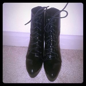 Patent Leather Wedge Booties