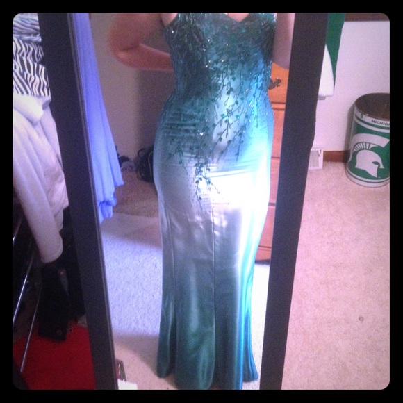 Teal Ombré Prom Dress with beautiful beading