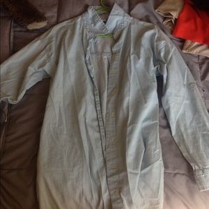 Denim button down light blue shirt.