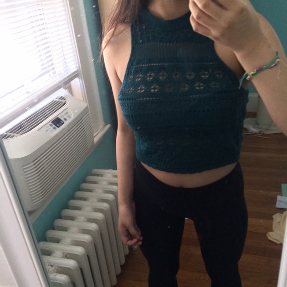🚫SOLD🚫 Deep Teal Crochet High Neck Crop Top