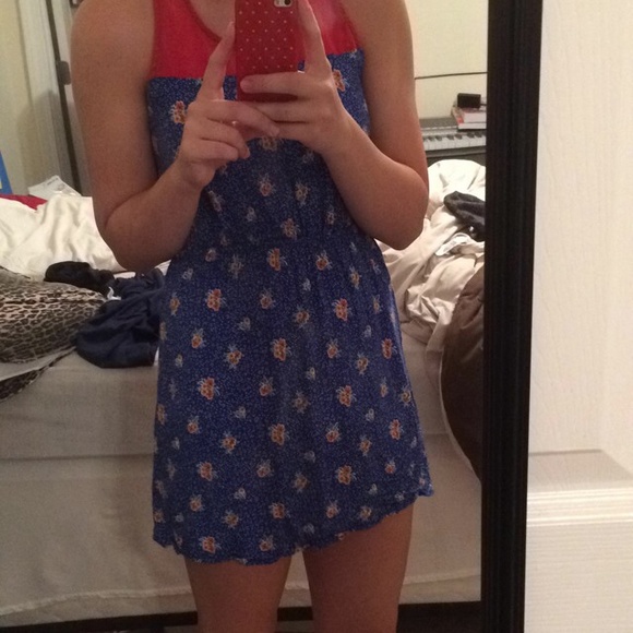 Royal blue and red floral print summer dress