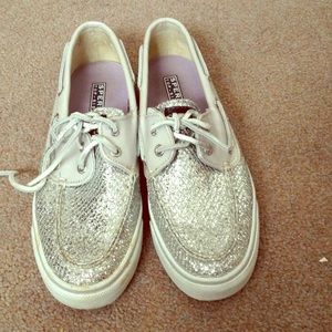 Sperry Top Siders silver glitter