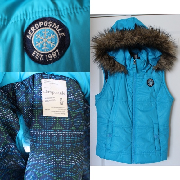 Aeropostale Blue Vest with fur hood