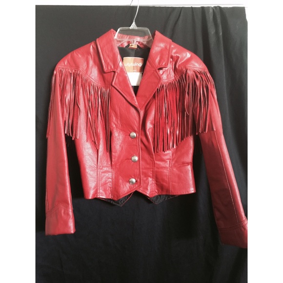 Red vintage fringe leather jacket!!