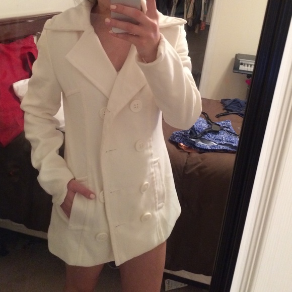 Off white mid thigh peacoat
