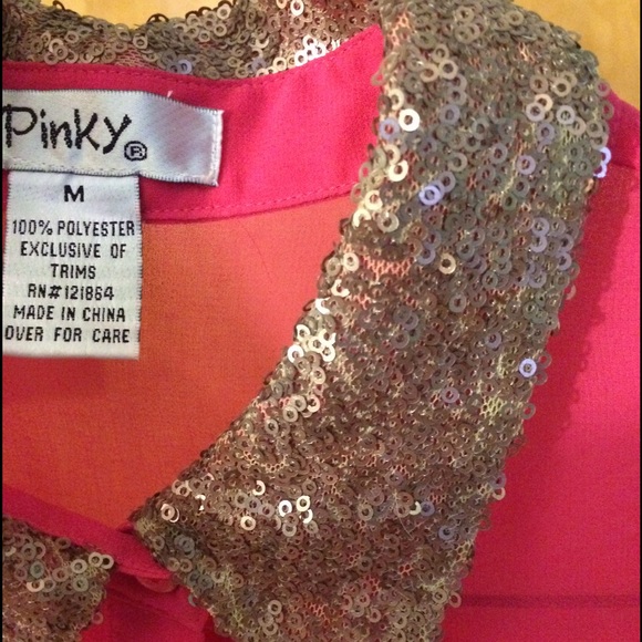 Pink button down long sleeve see through shirt