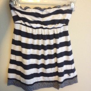 Navy and white striped strapless top