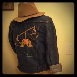 Vintage Libra embroidered Jean jacket.