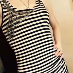 Navy blue and cream sequin tank top