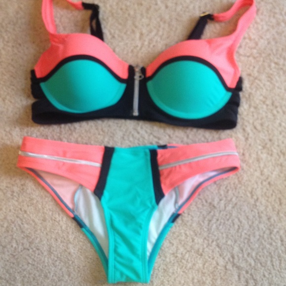 Green and orange swim suit