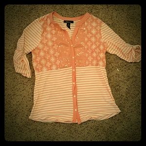 Coral short or quarter sleeve button up