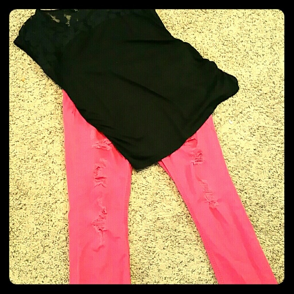 Hot pink hipster skinny jeans