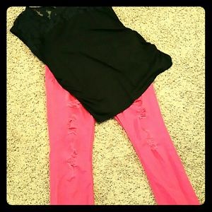 Hot pink hipster skinny jeans
