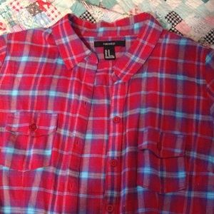Forever 21 Red & Blue Short Sleeve Flannel Shirt