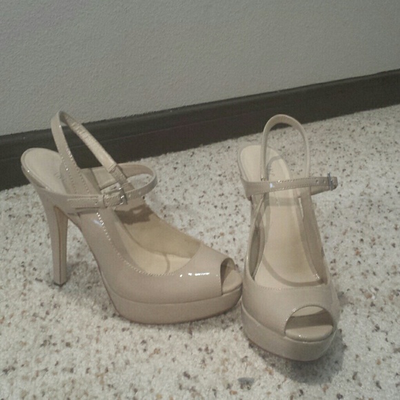 Nude platform sling backs