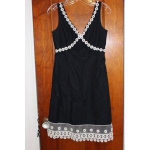 J Crew Black Cotton Dress with White Lace Trim