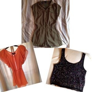 Bundle: F21 blouse & romper, H&M divided top